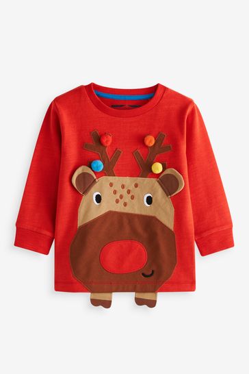 Red Reindeer Long Sleeve Christmas T-Shirt (3mths-7yrs)