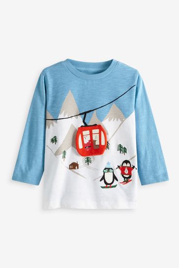 Blue Santa Ski Long Sleeve Christmas T-Shirt (3mths-7yrs)