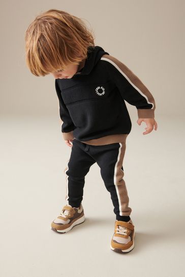 Black/Brown Knitted Textured Hoodie and Joggers Set (3mths-7yrs)