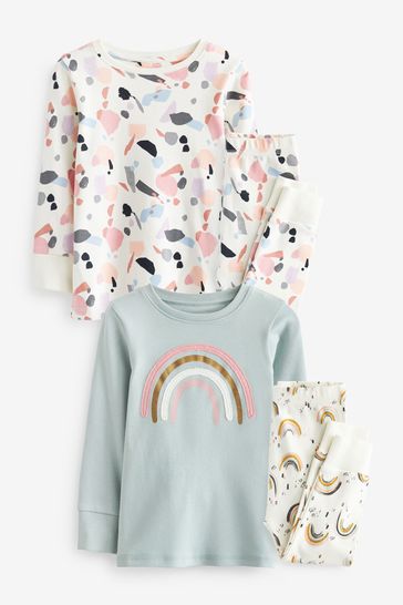 Green/Ecru Cream Rainbow Snuggle Pyjamas 2 Pack (9mths-12yrs)