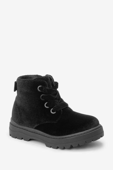 Black velvet lace up boots top