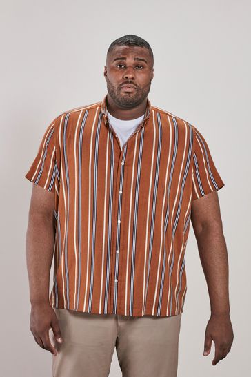 Rust Orange Stripe Plus Size Short Sleeve Shirt