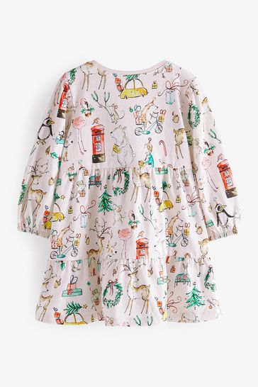Buy Cream Christmas Print Tiered Jersey Dress 3mths 7yrs from Next Luxembourg