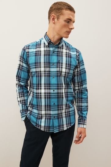 Blue/White Check Regular Fit Easy Iron Button Down Oxford Shirt