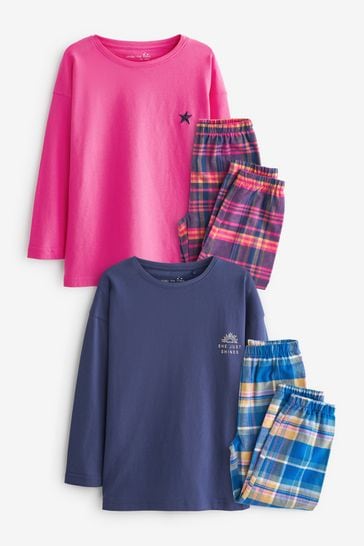 Pink/Blue Check Next Woven Jogger Pyjamas 2 Pack (3-16yrs)