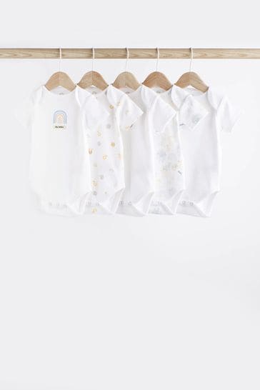 White Baby 5 Pack Short Sleeve Bodysuits