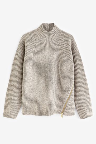 Neutral Premium 100 Wool Stand Neck Jumper