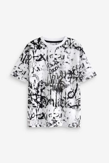 Black/White Graffiti Graphic Short Sleeve T-Shirt (3-16yrs)