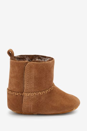 Tan Brown Leather Warm Lined Baby Boots (0-18mths)