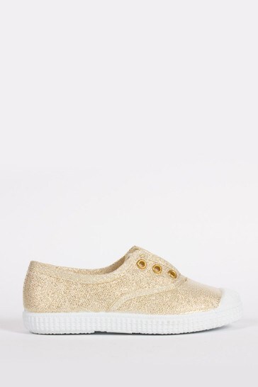 Gold canvas shoes shop