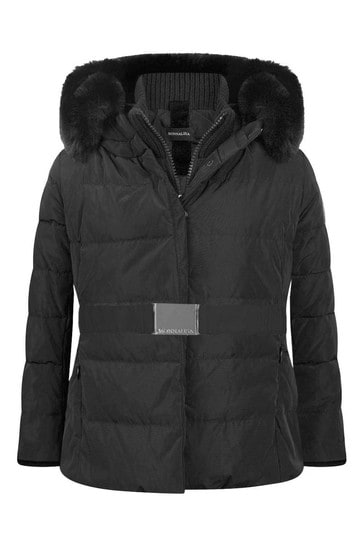 Down Padded Coat With Belt in Black