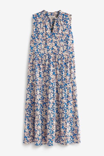 JD Williams Blue Floral Sleeveless V-Neck Maxi Smock Dress