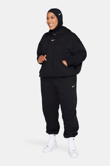 Nike Black Sportswear Phoenix Fleece Oversized Mini Swoosh Pullover Hoodie