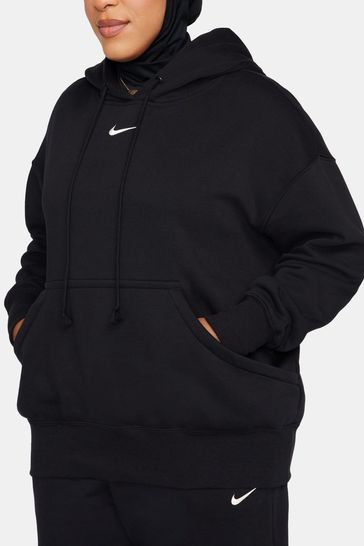 Nike mini swoosh oversized hoodie with pocket in blac discount