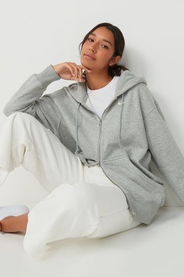 Buy Nike Dark Grey Heather Phoenix Fleece Mini Swoosh Oversized Full Zip Hoodie from Next Denmark
