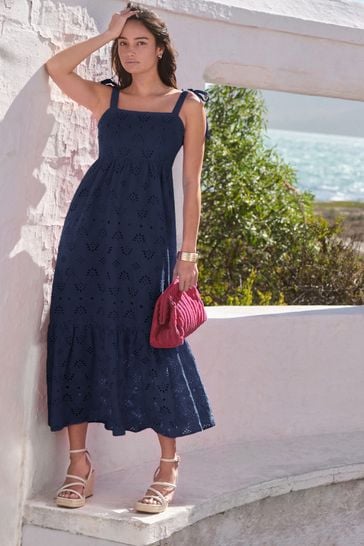 Buy Navy Blue Broderie Maxi Summer Dress from Next Ireland