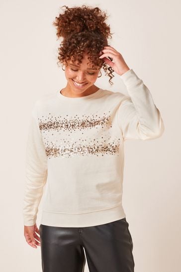 Ecru Cream Sparkle Embellished Sweatshirt