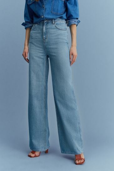 Buy Mid Blue Loose Wide Leg Jeans from Next USA