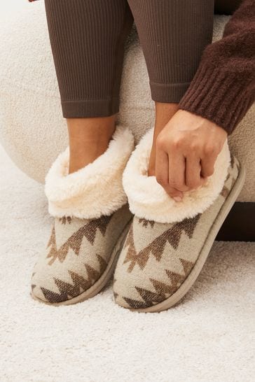 Buy Brown Cream Tribal Print Shoot Slippers from Next Netherlands