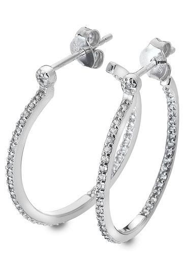 Hot Diamonds Silver Tone White Topaz Hoop Earrings