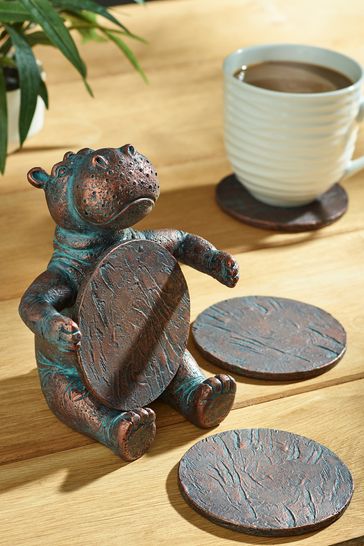 Set of 4 Hippo Coasters In Holder