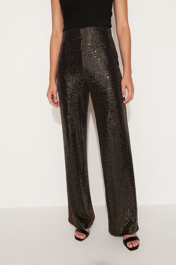 Buy Gold Sequin Wide Leg Trousers from Next Luxembourg