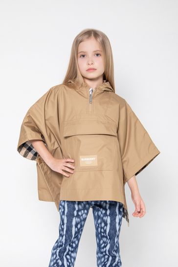 Girls Reversible Trench Cape in Beige