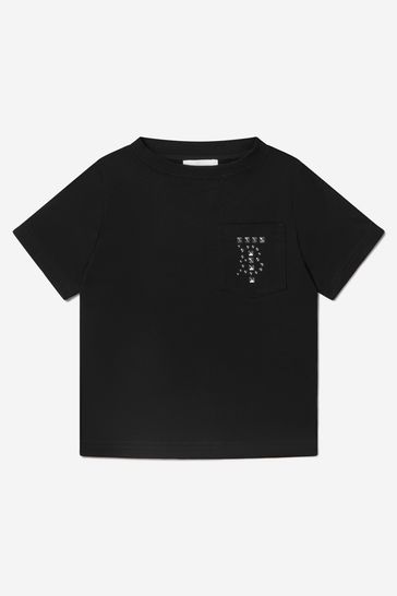 Boys Cotton Stud Pocket T-Shirt in Black