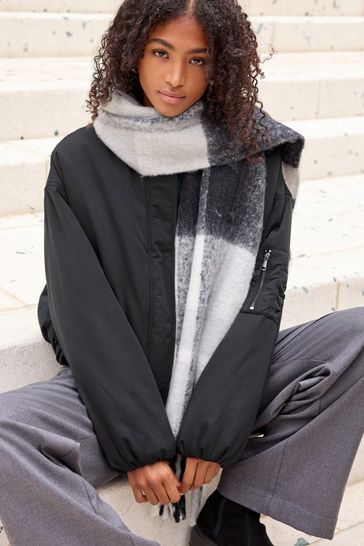 Buy Black White Check Heavyweight Tassel Trim Blanket Scarf from