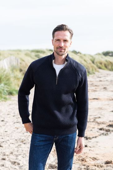 Celtic & Co. Mens Natural Ribbed Half Zip Jumper