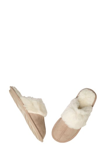 M&Co Brown Fluffy Mule Slippers
