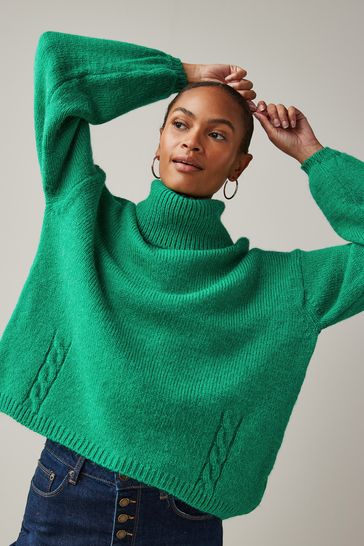 Bright Green Next Cowl Neck Cable Jumper