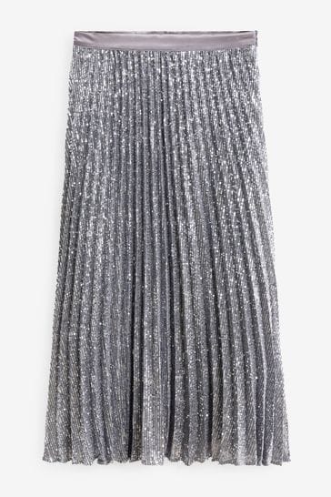 Buy Silver Premium Sequin Pleated Skirt from Next Poland