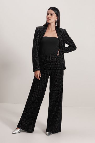 Embellished wide leg trousers outlet