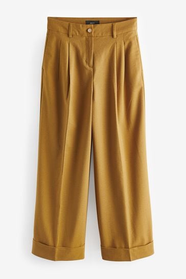 Buy Ochre Yellow Warm Handle Textured Wide Leg Trousers from Next Luxembourg
