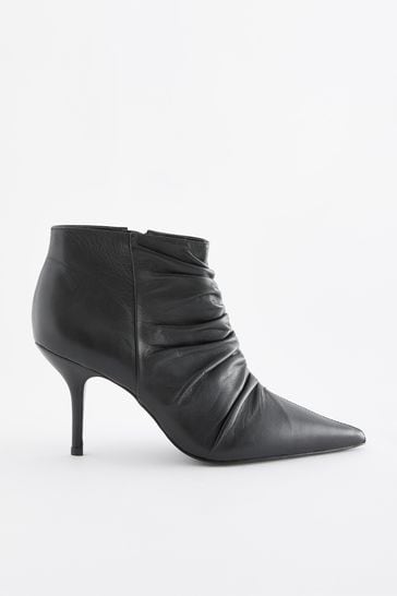 Buy Black Signature Leather Point Toe Ruched Ankle Boots from Next Kuwait