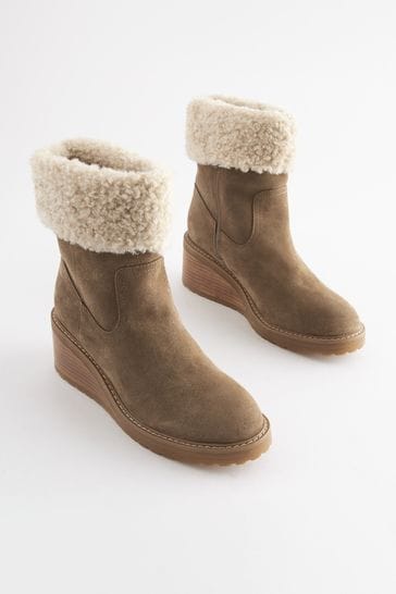 Brown suede wedge ankle boots 2025