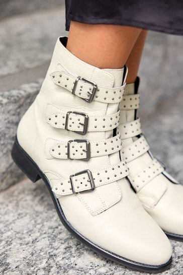 White shop stud boots