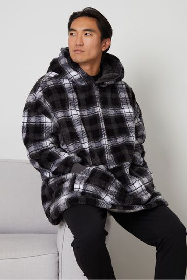 Threadbare Grey Borg Oversized Check Loungewear Hoodie