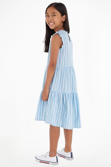 Blue and white hotsell striped ruffle dress