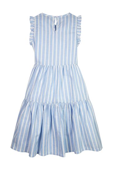 Blue and white striped ruffle on sale dress