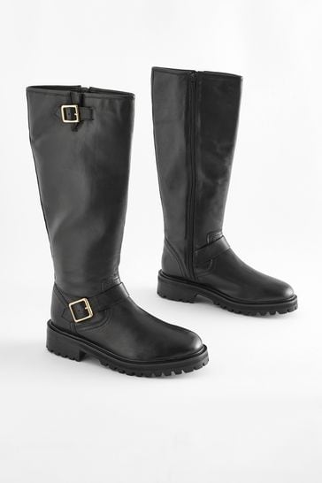 Buy Black Forever Comfort Buckle Detail Knee High Boots from the