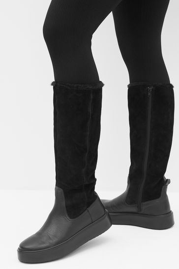Black Forever Comfort Faux Fur Lined Knee High Boots