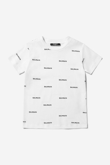 Unisex White Cotton Repeat Logo T-Shirt