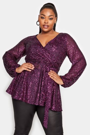 Sequin Wrap Over Long Sleeve Top