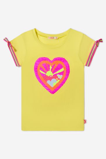 Girls Yellow Cotton Jersey Heart T-Shirt