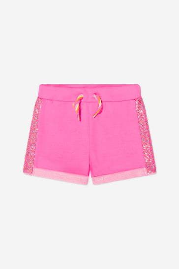 Girls Pink Fleece Shorts With Sequin Bands