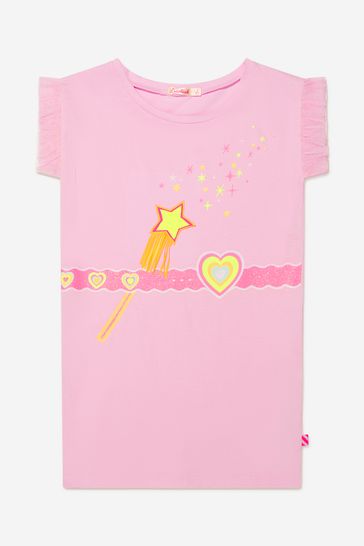 Girls Cotton Wand Print Dress in Pink