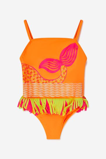 Girls Fringed Mermaid Swimsuit in Orange