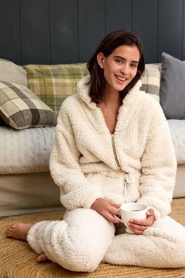 Buy Cream Teddy Borg Fleece All In One from Next Luxembourg